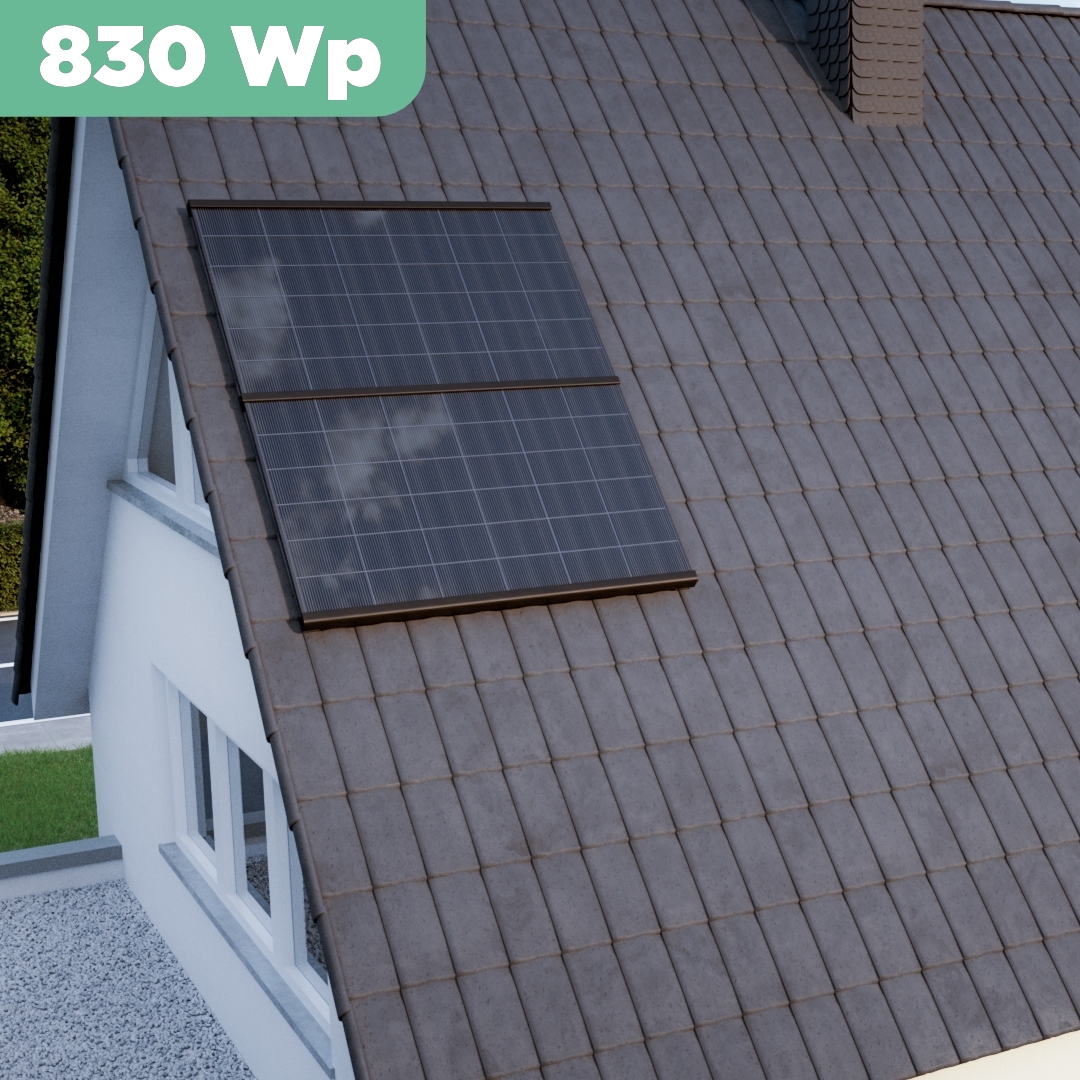 Balkonkraftwerk Ziegeldach 830 Wp — APsystems EZ1-M 800 WTrina Solar / 415 Wp (Full Black, Glas-Folie) / Premium Halterung / zwei Reihen quer / 2 Module / 15 m