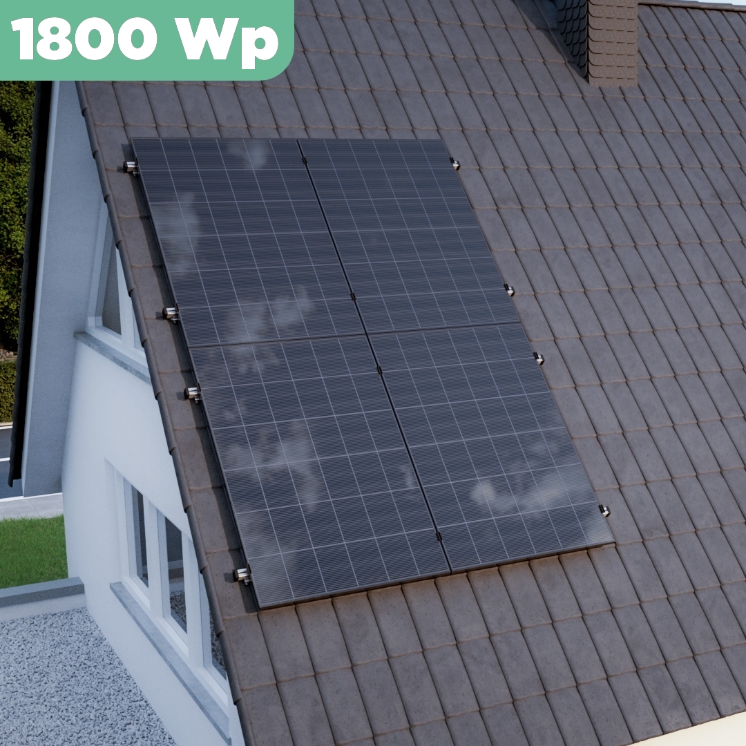 Balkonkraftwerk Ziegeldach 1800 Wp — APsystems EZ1-M 800 WTrina Solar / 450 Wp (Glas-Glas) / Klassik Halterung / zwei Reihen hochkant / 4 Module / 5 m