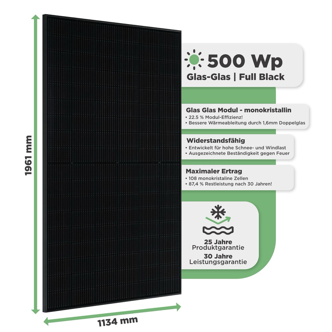 Balkonkraftwerk Flachdach 2000 Wp — APsystems EZ1-M 800 W / Trina Solar / 500 Wp (Glas-Glas Full Black) / Premium - Wattstone Black 15°  / zwei Reihen quer / 4 Module / 20 m