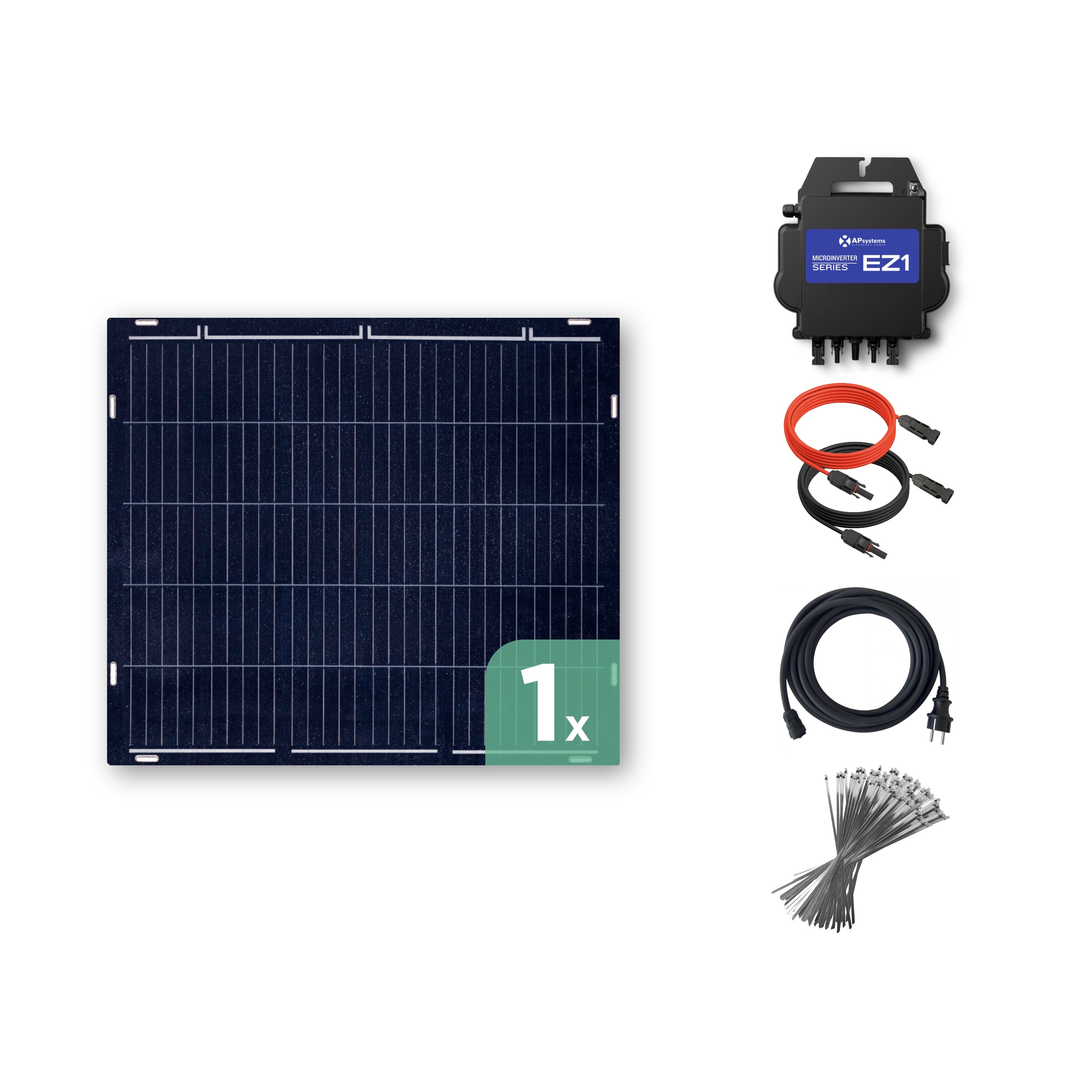 Balkonkraftwerk mit Ultraleicht-Modulen 150 Wp — APsystems EZ1-M 800 W / Sunman / 150 Wp (89 cm x 102 cm) / 1 Modul / ohne Kabel Balkonkraftwerk mit Ultraleicht-Modulen 150 Wp — APsystems EZ1-M 800 W / Sunman / 150 Wp (89 cm x 102 cm) / 1 Modul / ohne Kabel