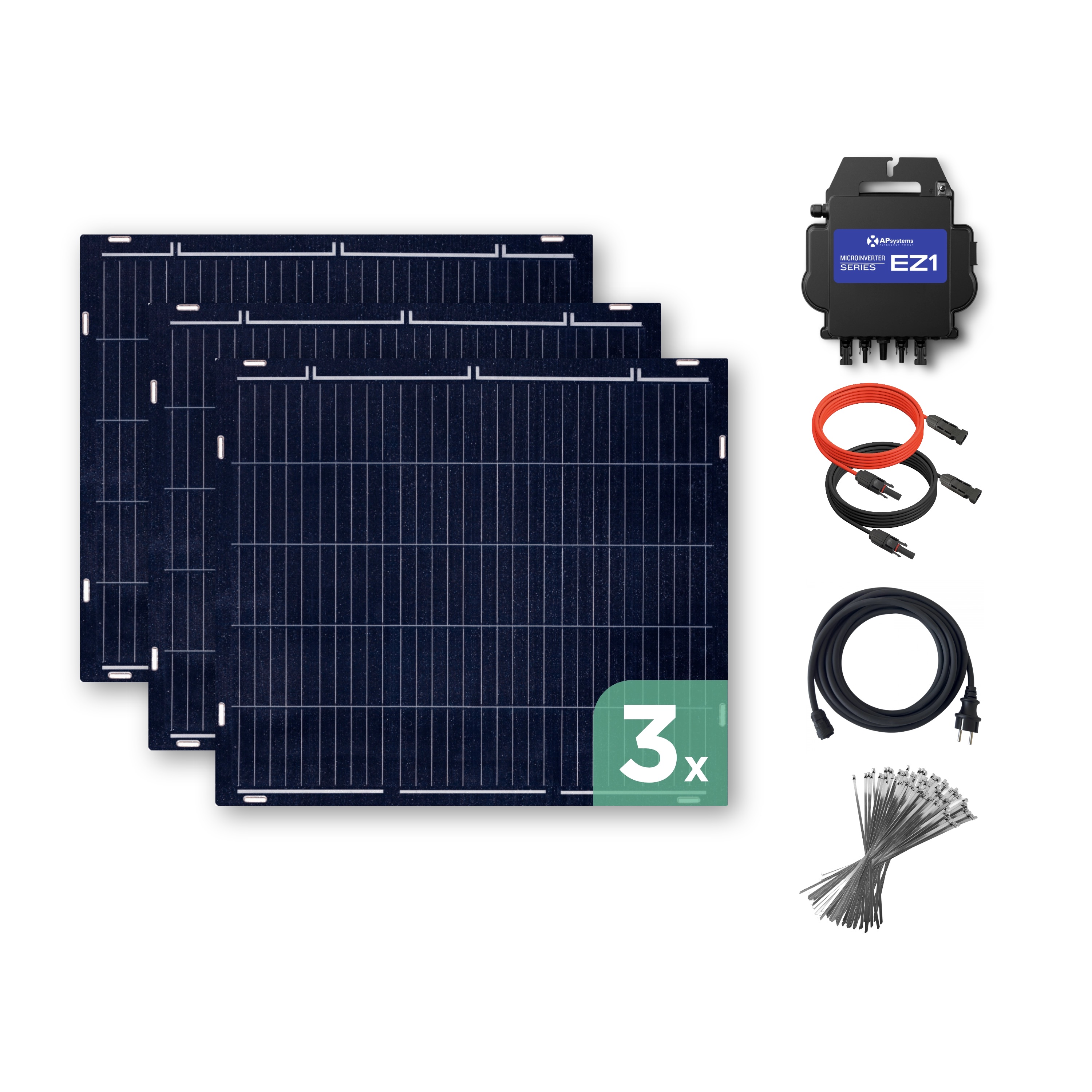 Balkonkraftwerk mit Ultraleicht-Modulen 450 Wp — APsystems EZ1-M 800 W / Sunman / 150 Wp (89 cm x 102 cm) / 3 Module / ohne Kabel