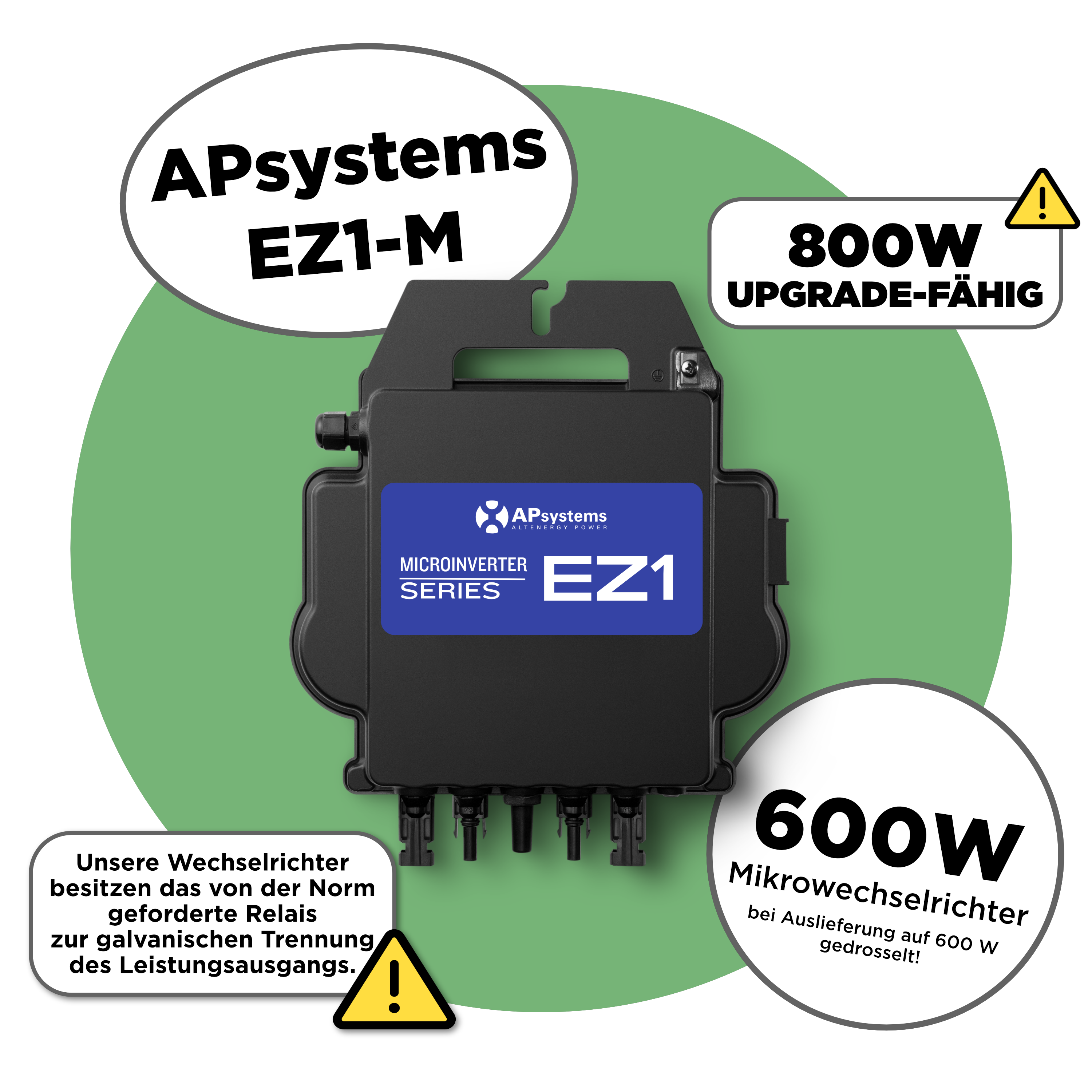 APsystems EZ1-M  — 600 / 800 W Mikrowechselrichter mit 15 m Anschlusskabel