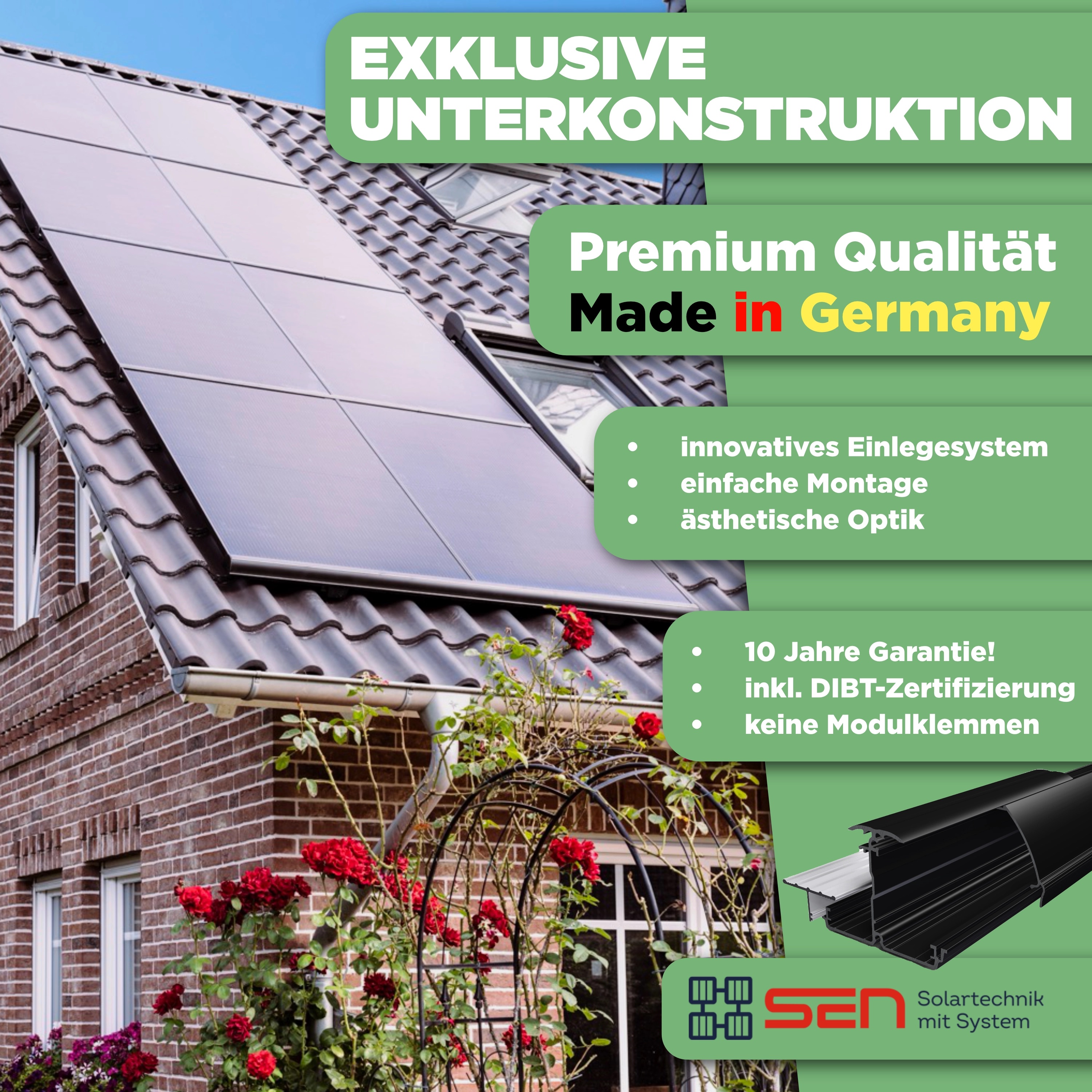 Balkonkraftwerk Trapezblech 450 Wp — APsystems EZ1-M 800 W / Trina Solar / 450 Wp (Glas-Glas) / Premium Halterung / eine Reihe hochkant / 1 Modul / 5 m