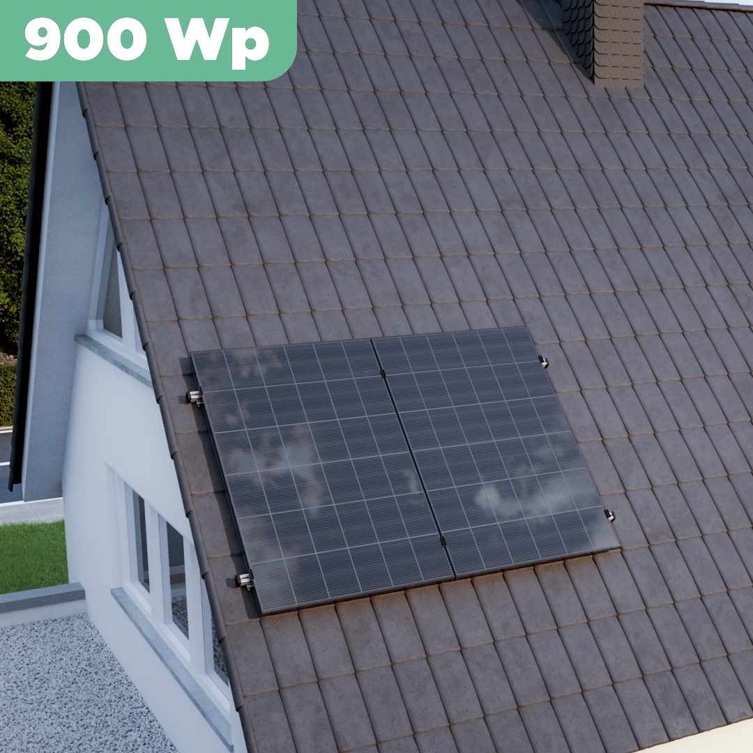Balkonkraftwerk Ziegeldach 900 Wp — APsystems EZ1-M 800 WTrina Solar / 450 Wp (Glas-Glas) / Klassik Halterung / eine Reihe hochkant / 2 Module / 20 m