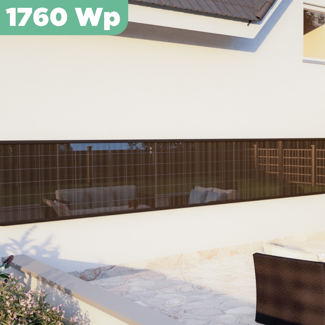 Balkonkraftwerk Wand 1760 Wp — APsystems EZ1-M 800 W / Trina Solar / 440 Wp (Glas-Glas + Bifazial) / eine Reihe quer / 4 Module / 20 m